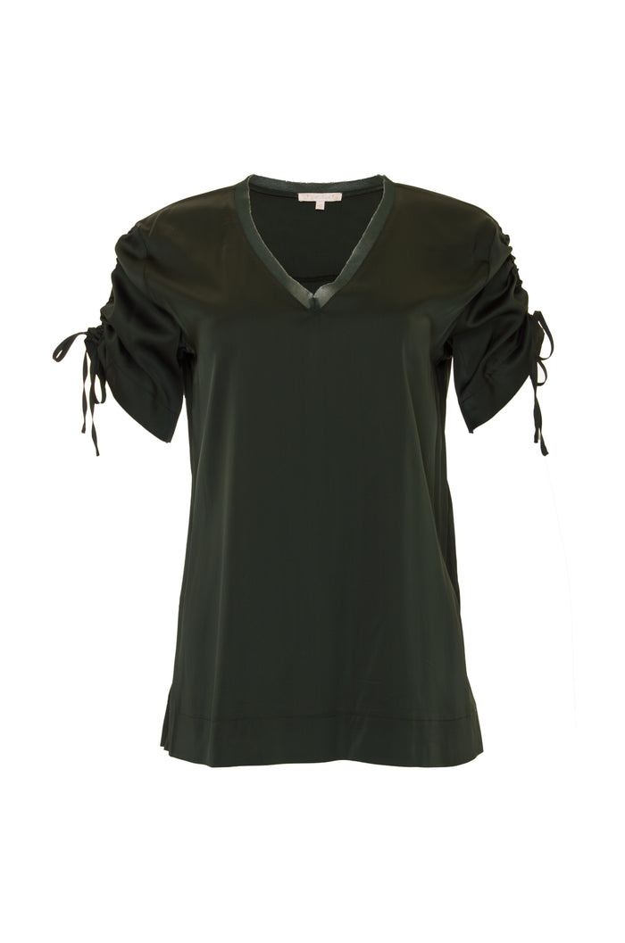 Gold Hawk Ruched V-Neck Tee - Black