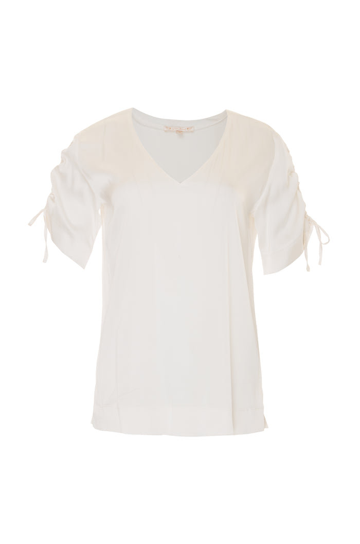 Gold Hawk Ruched V-Neck Tee - Black