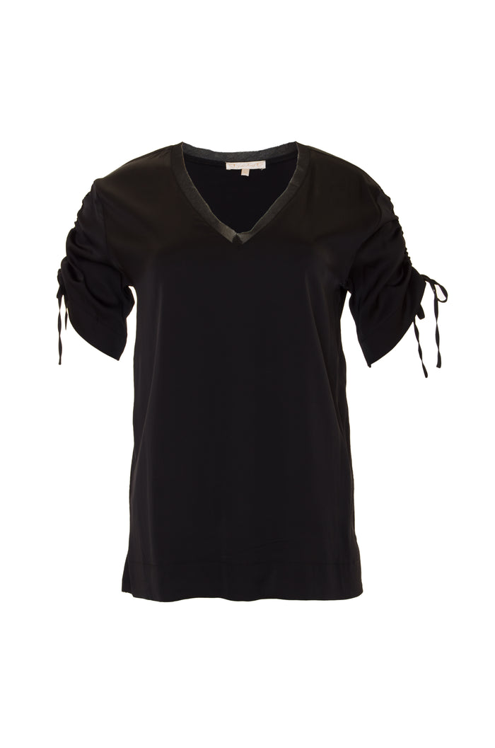 gold hawk Ruched V-Neck Tee - Black