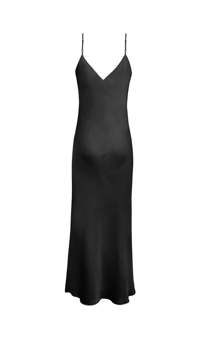 Gold Hawk Silk Bias Maxi Dress - Black