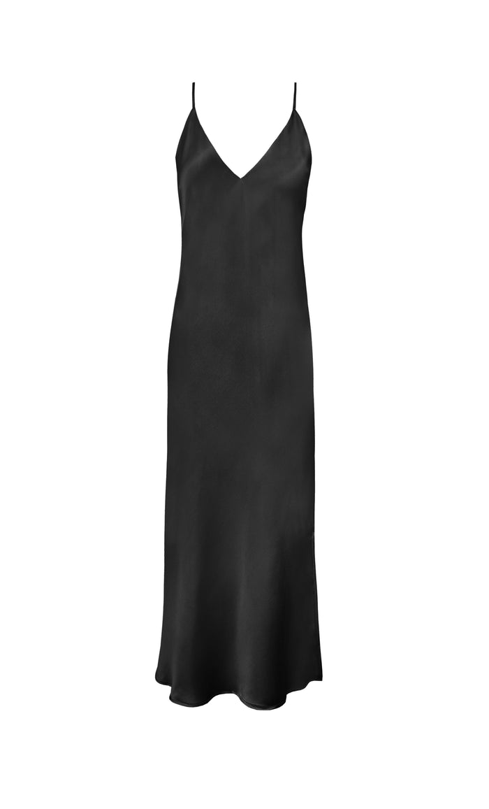 gold hawk Silk Bias Maxi Dress - Black