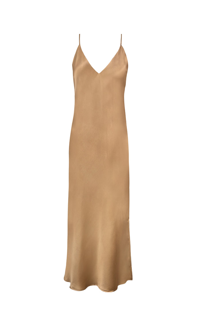 gold hawk Silk Bias Maxi Dress - Dune Sand