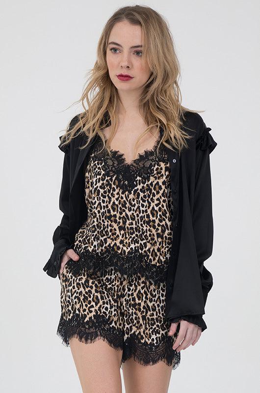 Gold Hawk Silk Print Coco Lace Shorts Mocca