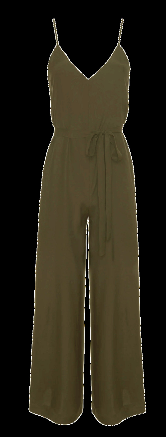 gold hawk Silk V-Neck Jumpsuit Dark Olive