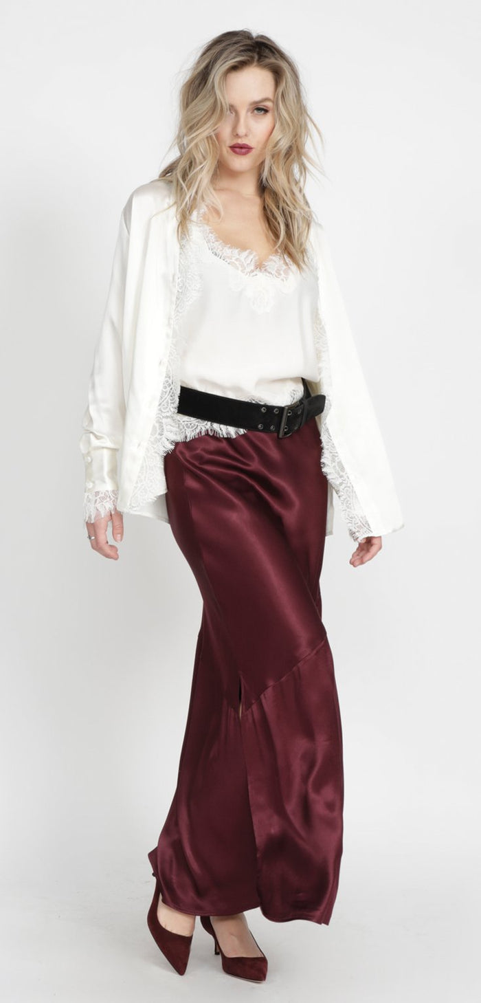Gold Hawk Silvia Long Bias Skirt - Burgundy