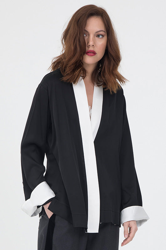 Gold Hawk Smock Wrap Shirt Kimono - Black