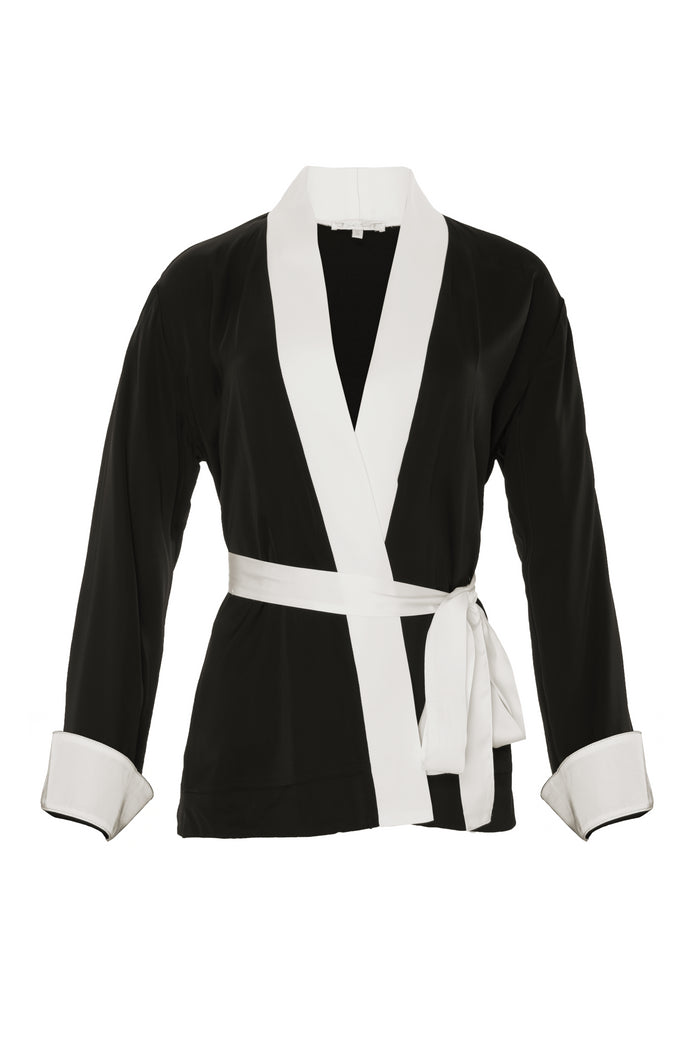 gold hawk Smock Wrap Shirt Kimono - Black