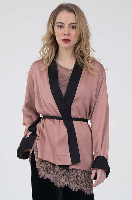 Gold Hawk Smock Wrap Shirt Kimono - Rose