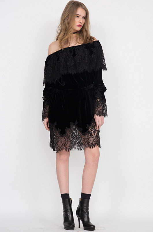 Gold Hawk Sophia Lace Velvet Dress