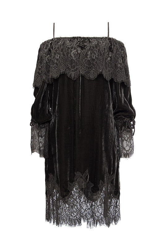 gold hawk Sophia Lace Velvet Dress