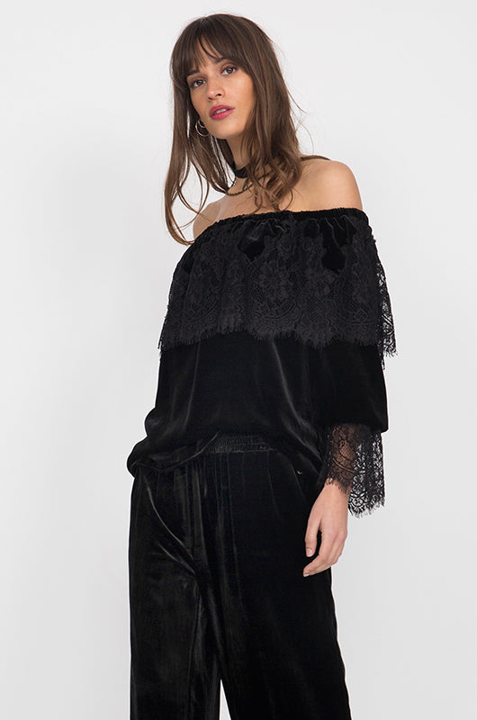 Gold Hawk Sophia Lace Velvet Top
