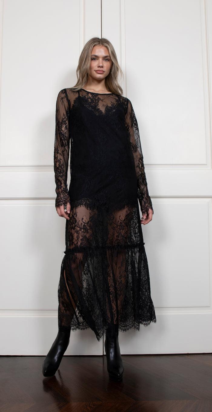 Gold Hawk Stacy Long Sleeve Ruffle Dress