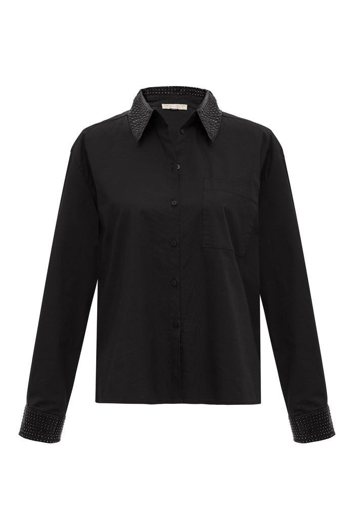 Gold Hawk Studded Cropped Shirt Black