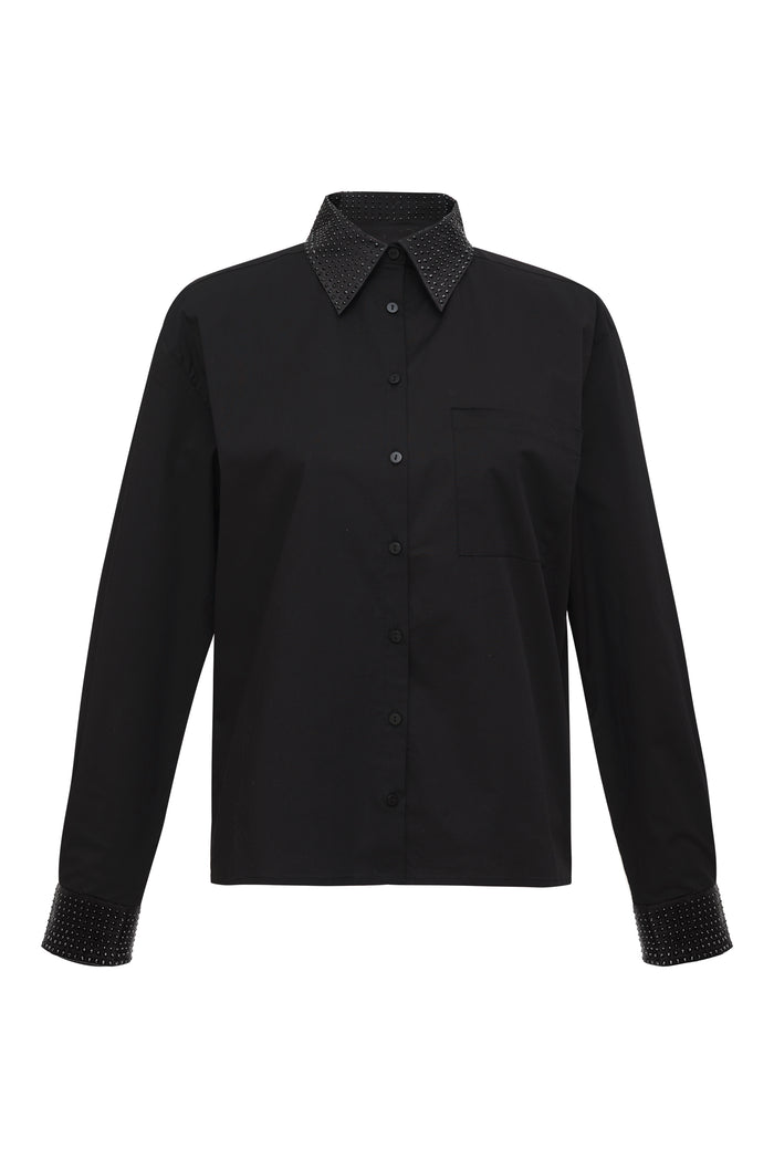 gold hawk Studded Cropped Shirt Black