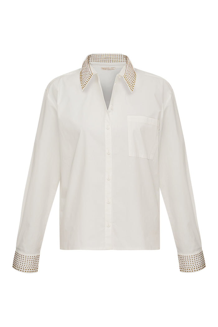 Gold Hawk Studded Cropped Shirt Dove