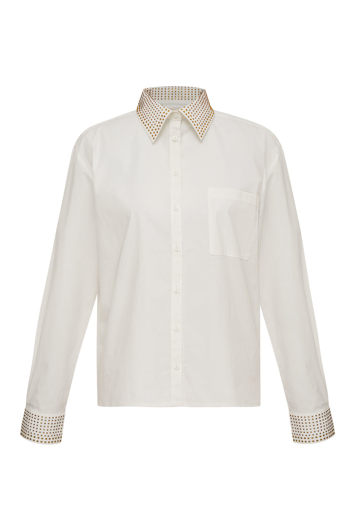 gold hawk Studded Cropped Shirt Dove