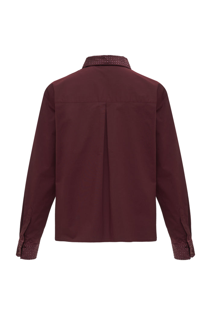 Gold Hawk Studded Cropped Shirt Plum