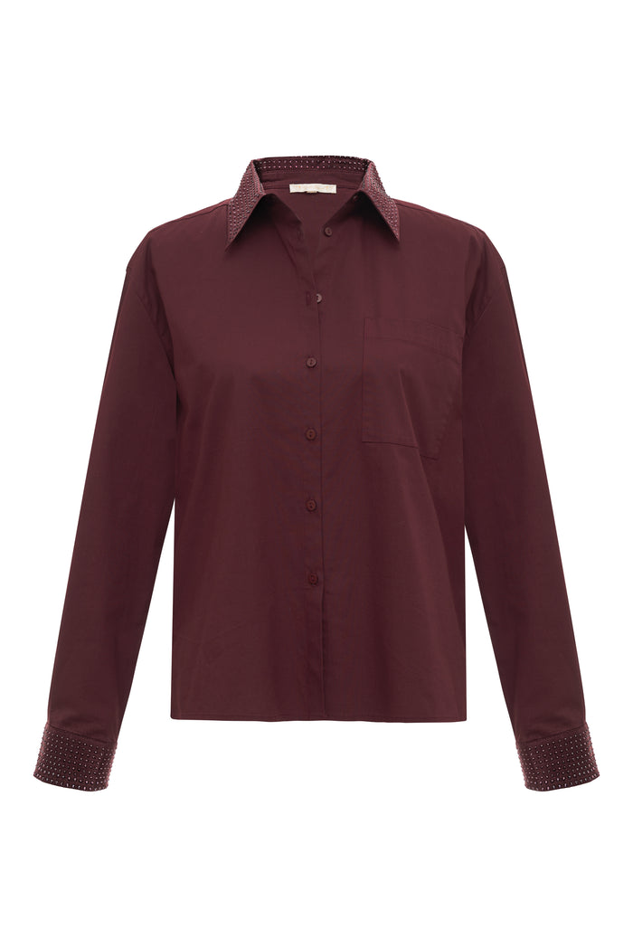 gold hawk Studded Cropped Shirt Plum