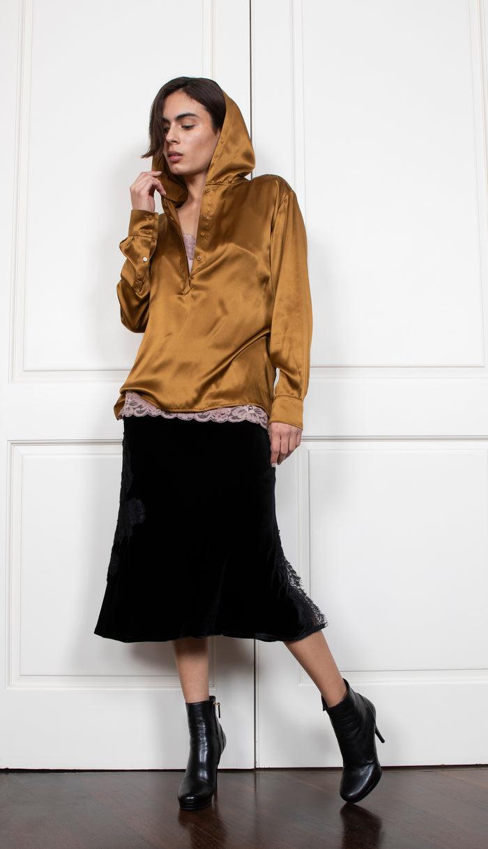 Gold Hawk Velvet Brigitte Bias Skirt
