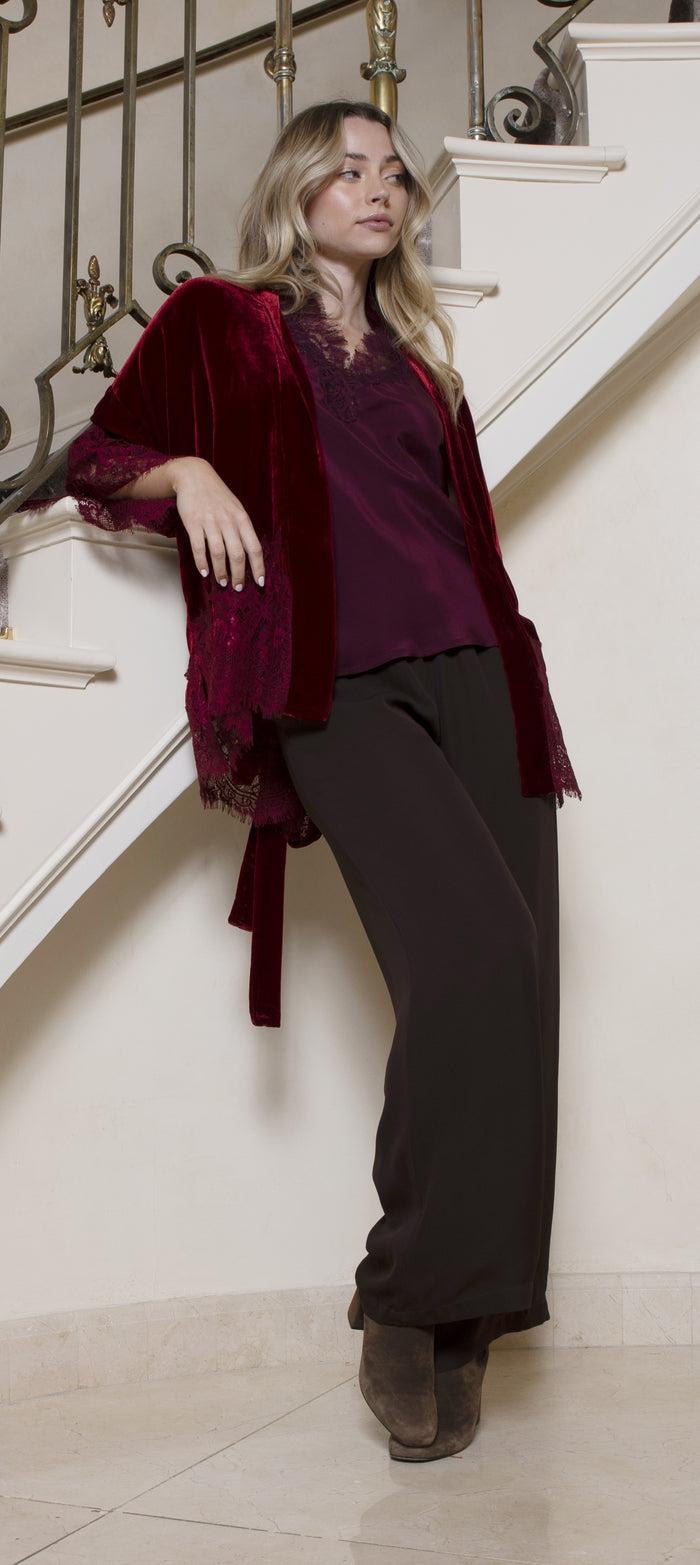gold Hawk Velvet Coco Lace Kimono Black