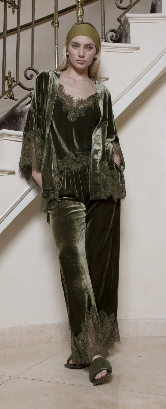gold Hawk Velvet Coco Lace Kimono Black