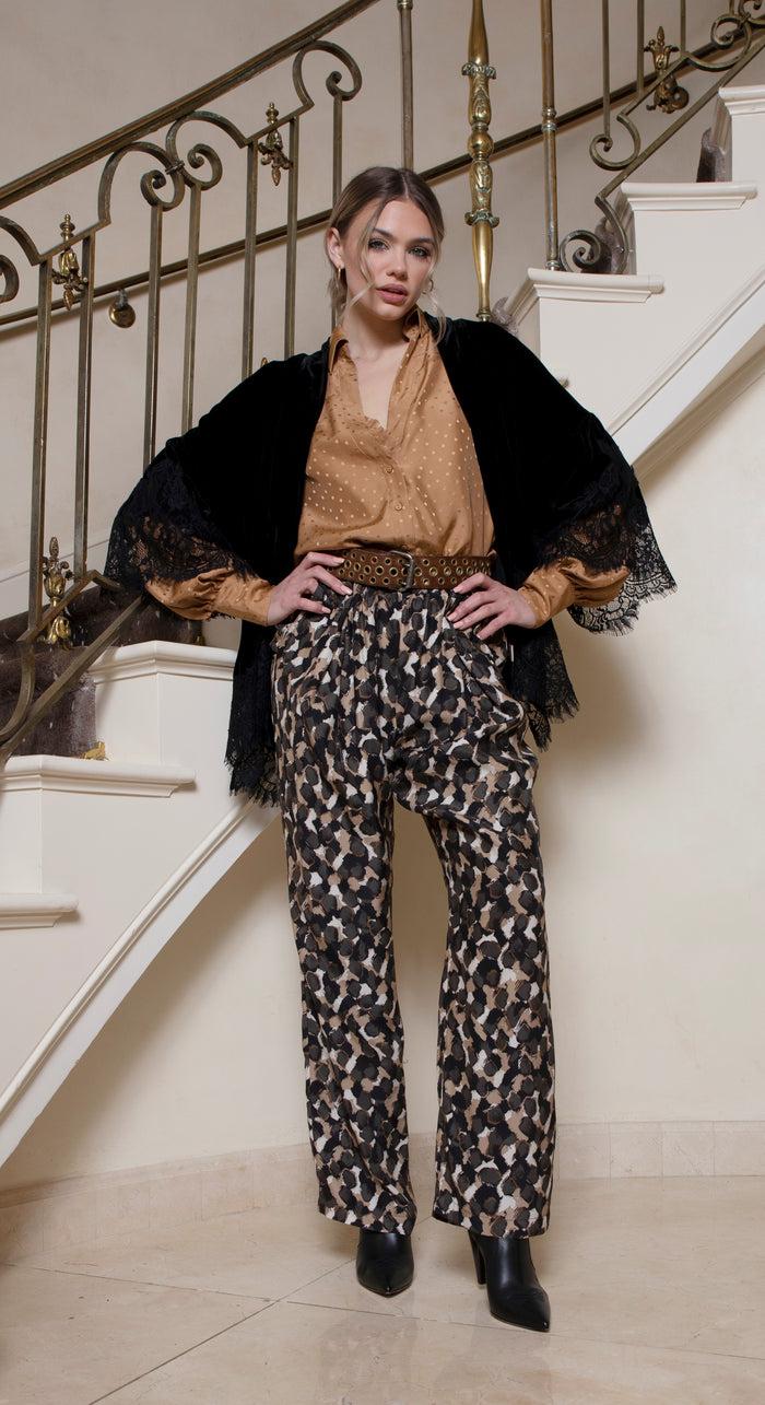 Gold Hawk Velvet Coco Lace Kimono Black