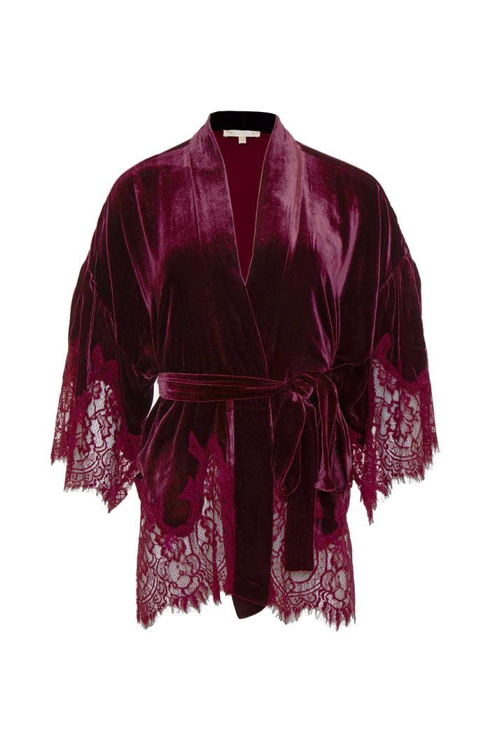 gold hawk Velvet Coco Lace Kimono Dalia Red