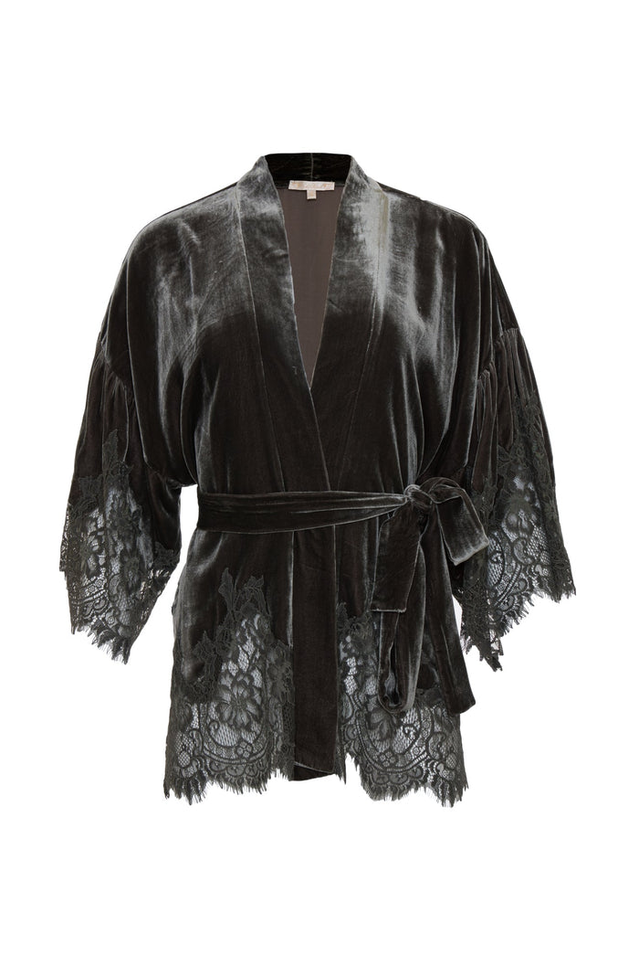 gold hawk Velvet Coco Lace Kimono Dark Grey