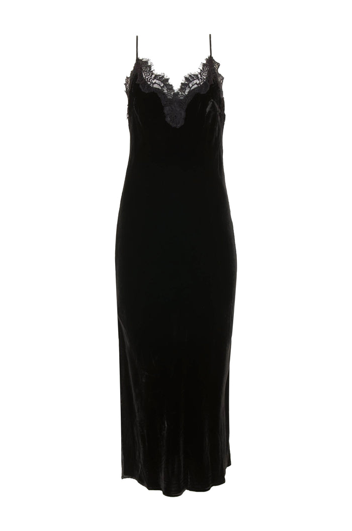 gold hawk Velvet Coco Lace Long Slip Dress Black