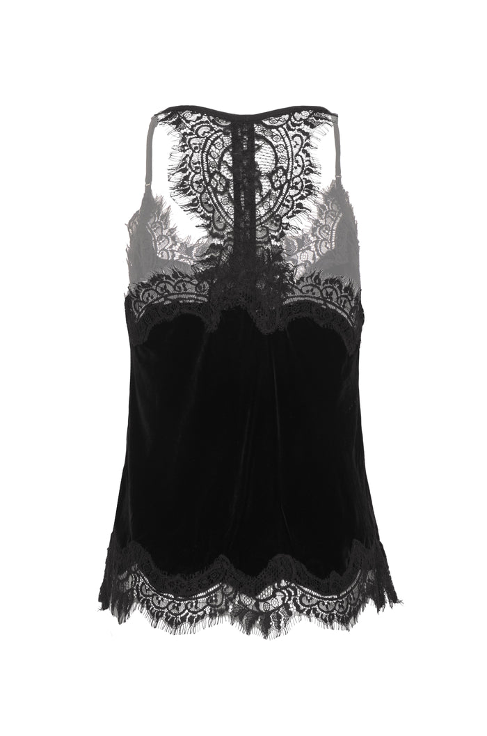 Gold Hawk Velvet Cropped Lace Cami Black