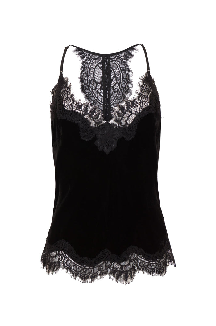 gold hawk Velvet Cropped Lace Cami Black