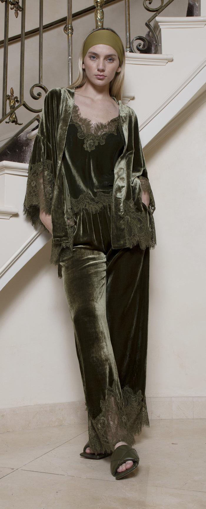 Gold Hawk Velvet Cropped Lace Cami Burgundy