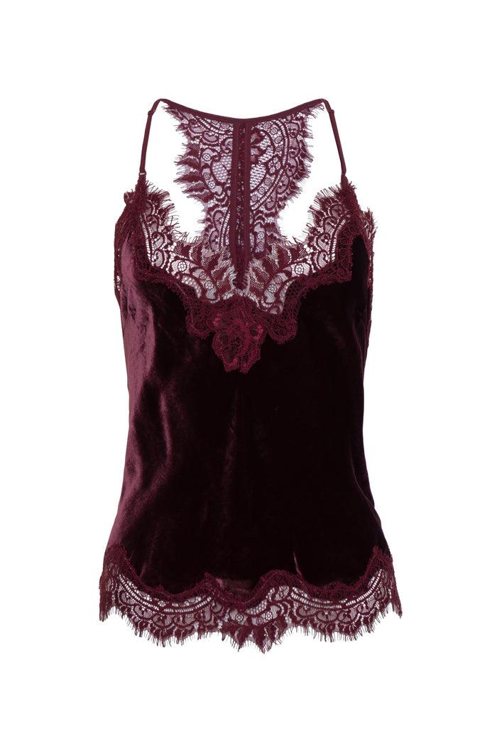gold hawk Velvet Cropped Lace Cami Burgundy