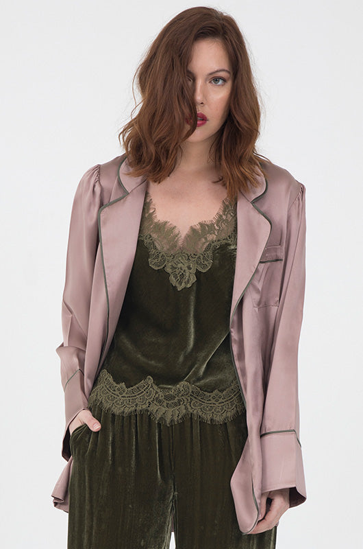 Gold Hawk Velvet Cropped Lace Cami Dark Olive