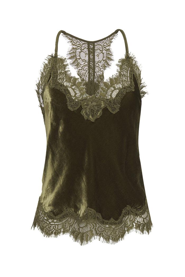 gold hawk Velvet Cropped Lace Cami Dark Olive
