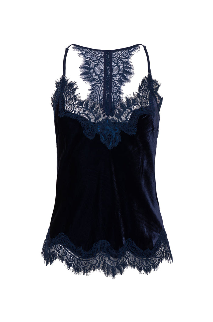gold hawk Velvet Cropped Lace Cami Navy