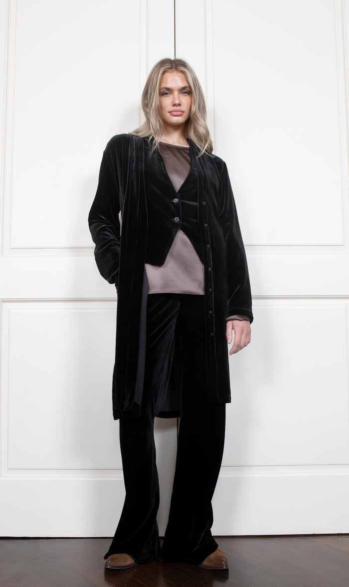 Gold Hawk Velvet Duster - Black