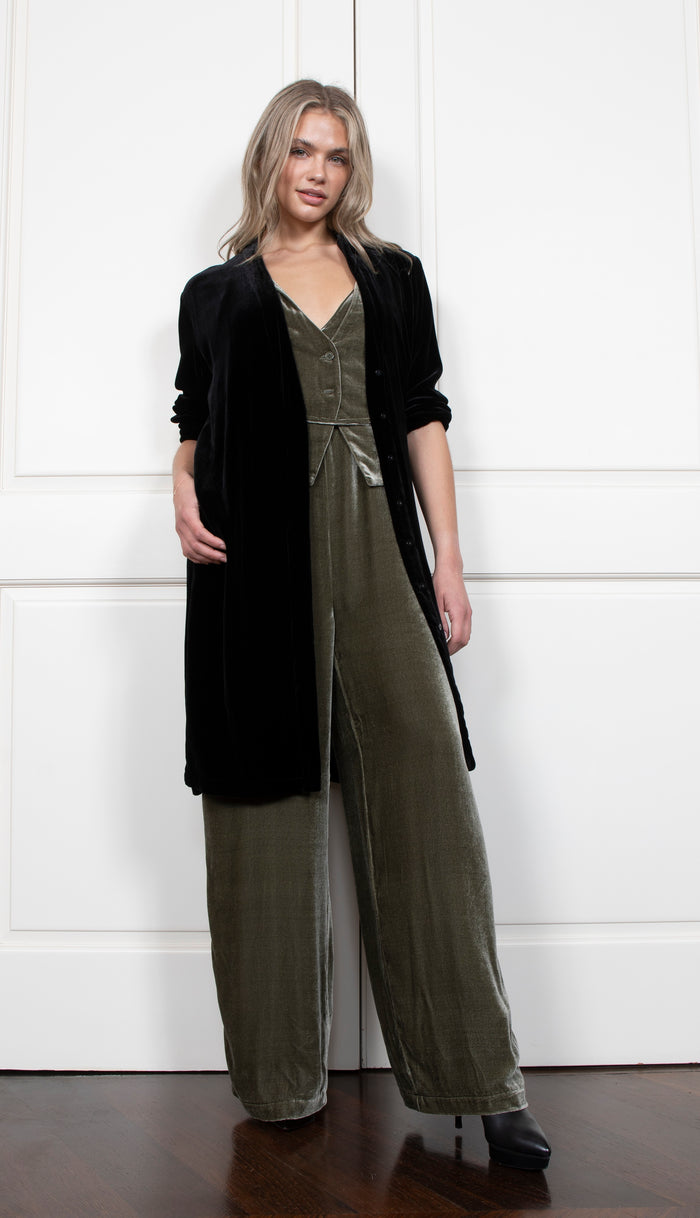 Gold Hawk Velvet Duster - Black