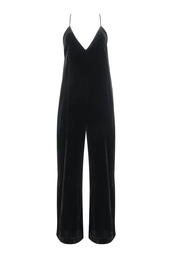 Gold Hawk Velvet Jumpsuit - Black