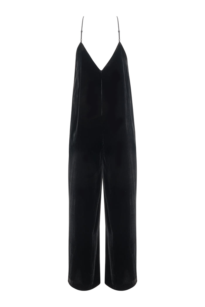 Gold Hawk Velvet Jumpsuit - Black