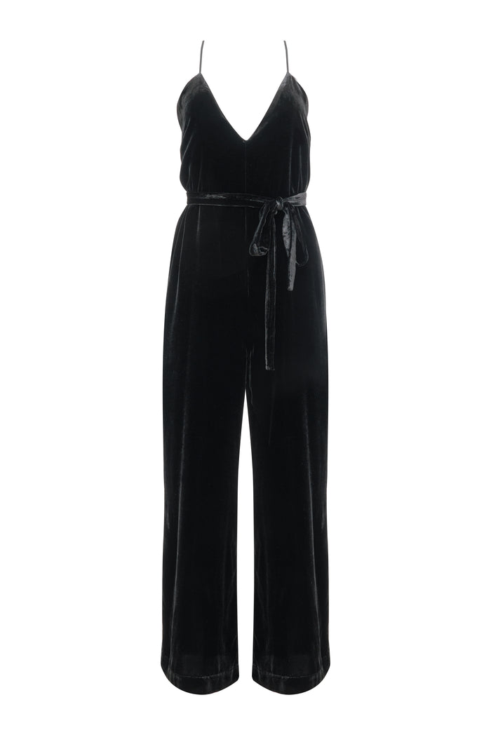 gold hawk Velvet Jumpsuit - Black