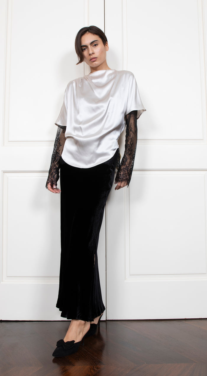 Gold Hawk Velvet Long Bias Skirt - Black