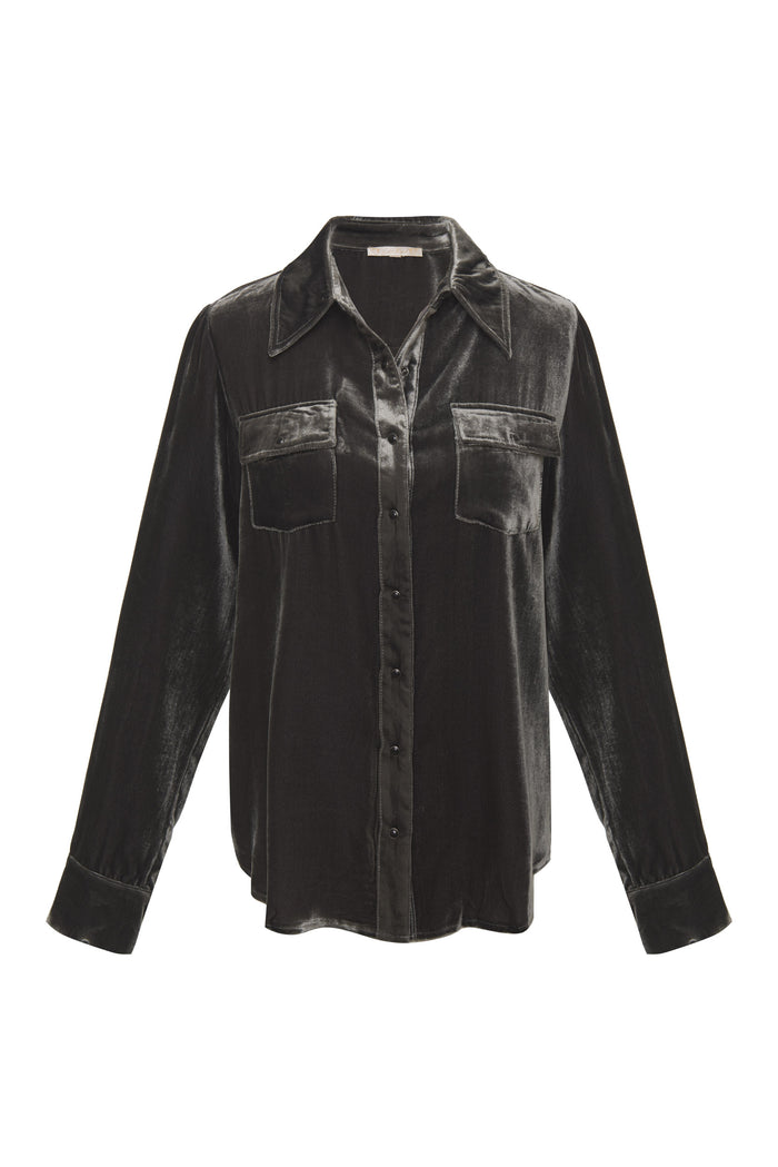 gold hawk Velvet Pocket Shirt - Dark Grey
