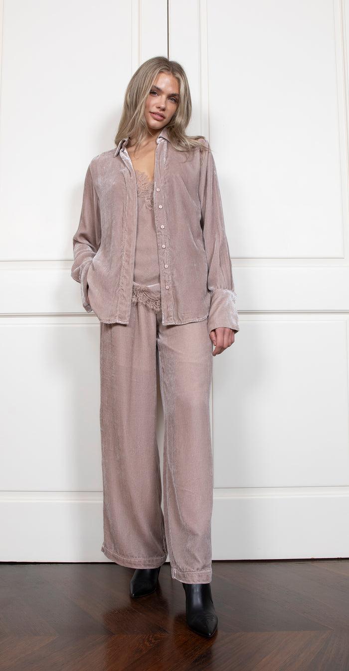 Gold Hawk Velvet Runway Shirt - Nude Crystal