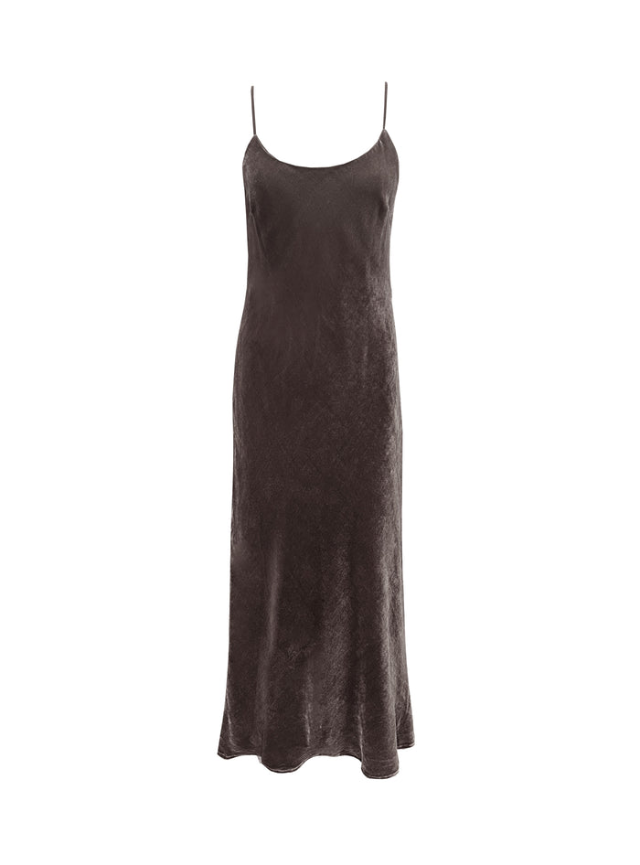 gold hawk Velvet Strap Long Bias Dress - Fudge