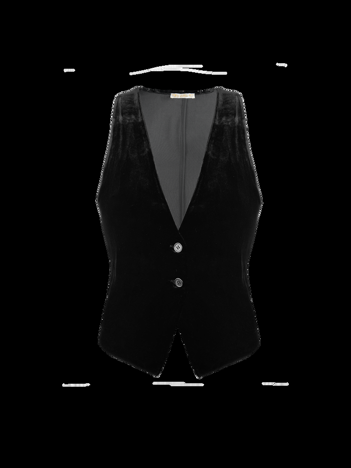 gold hawk Velvet Vest - Black