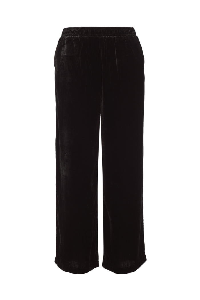 gold hawk Velvet Wide Leg Pull-On Pants - Black