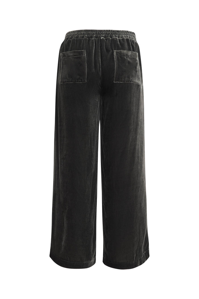 Gold Hawk Velvet Wide Leg Pull-On Pants - Dark Grey