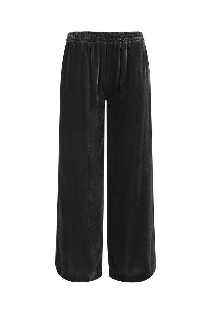 gold hawk Velvet Wide Leg Pull-On Pants - Dark Grey