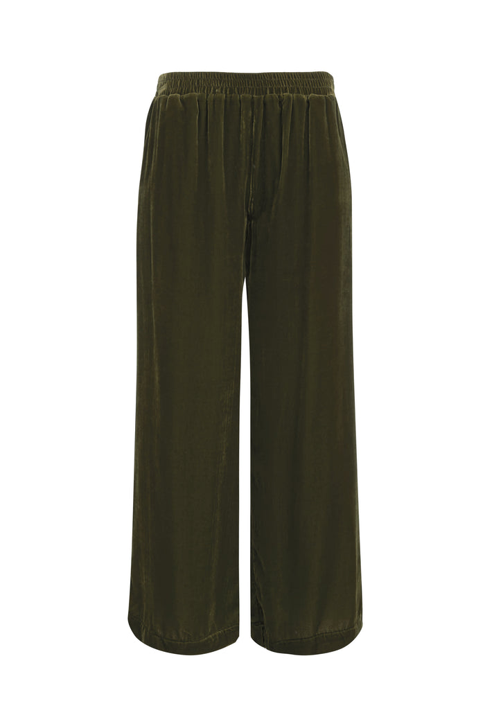 gold hawk Velvet Wide Leg Pull-On Pants Dark Olive